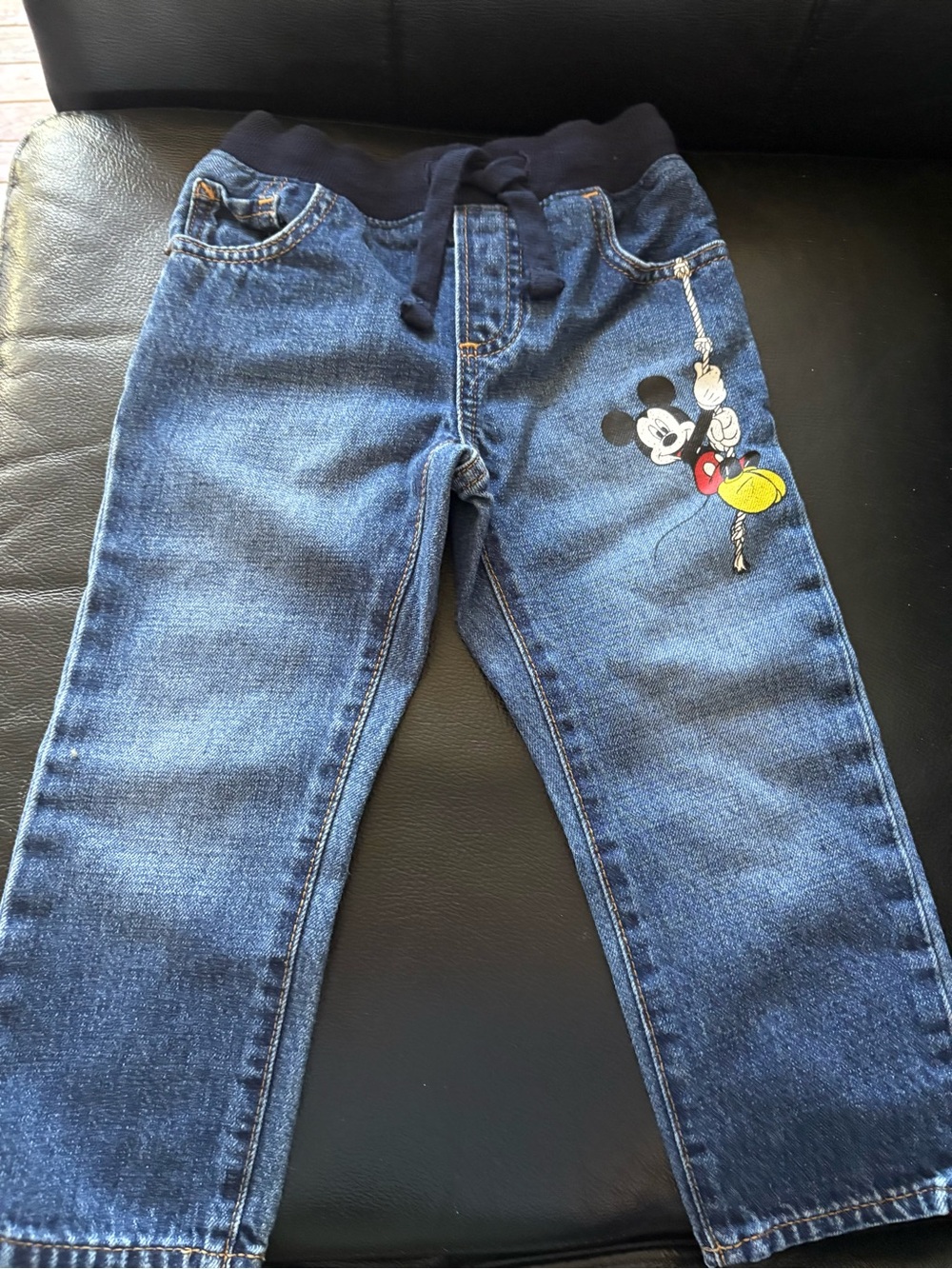 Disney Kids' Dark Blue Denim Jeans with Mickey Patch